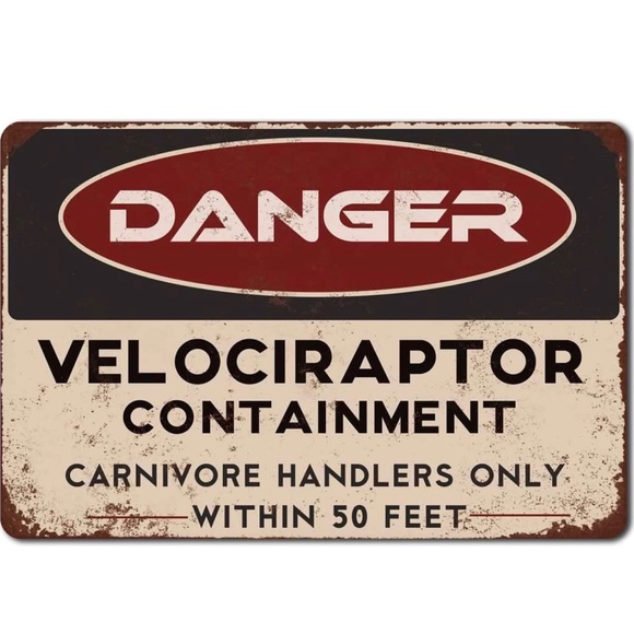 Danger Velociraptor Vintage Metal Sign Wall Decor - Picture 1 of 5